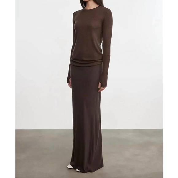 NEW ENZA COSTA cashmere bias skirt in dark brown - Picture 4 of 4